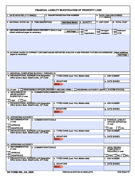 dd Form 200 fillable