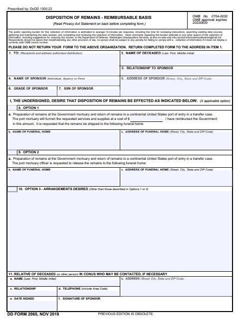 dd Form 2065 fillable