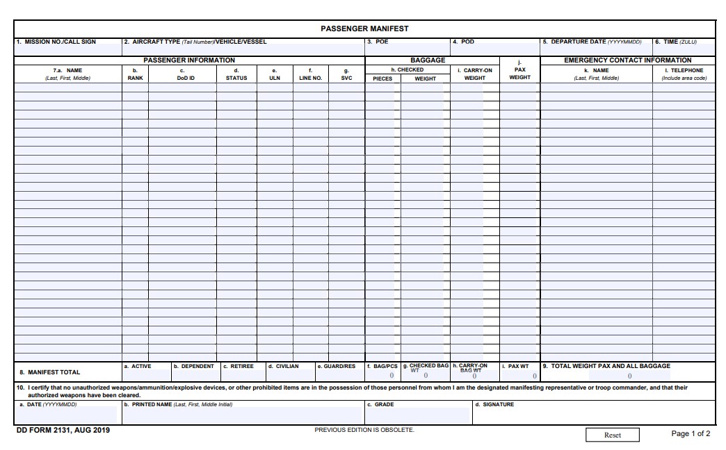 dd Form 2131 fillable