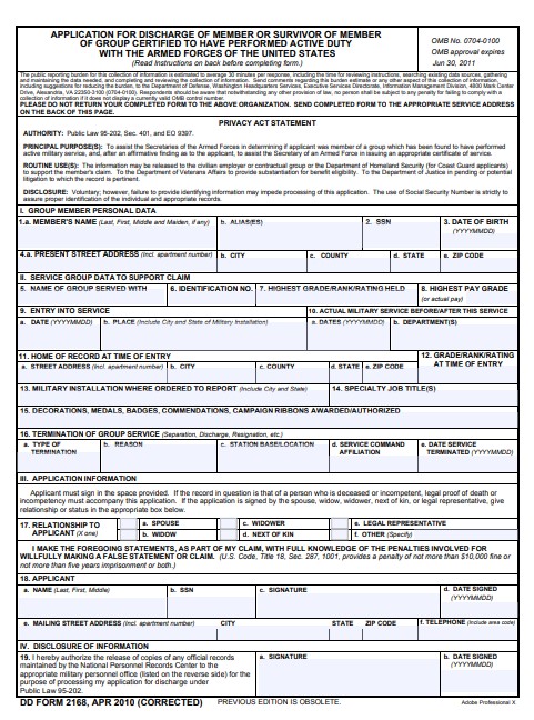 dd Form 2168 fillable