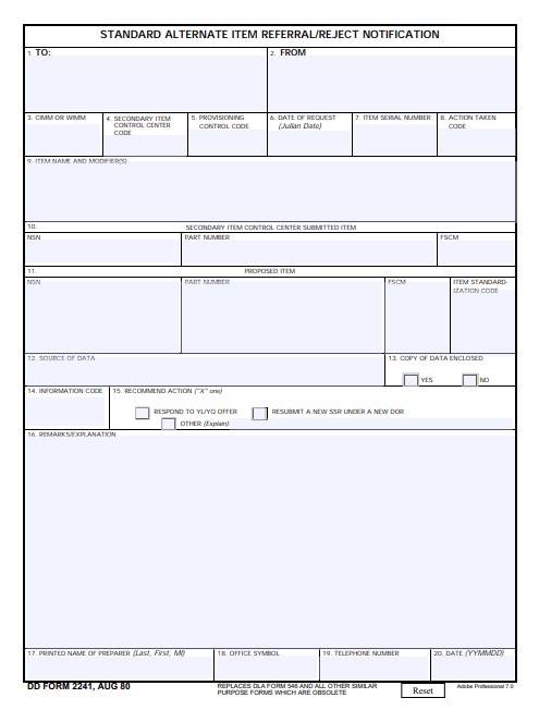 dd Form 2241 fillable