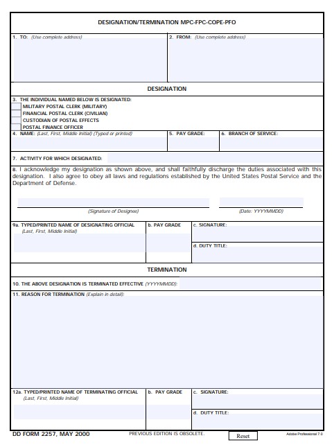 dd Form 2257 fillable