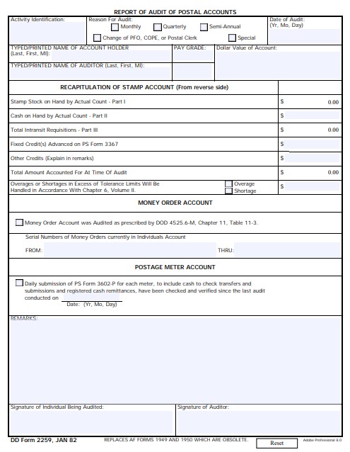 dd Form 2259 fillable