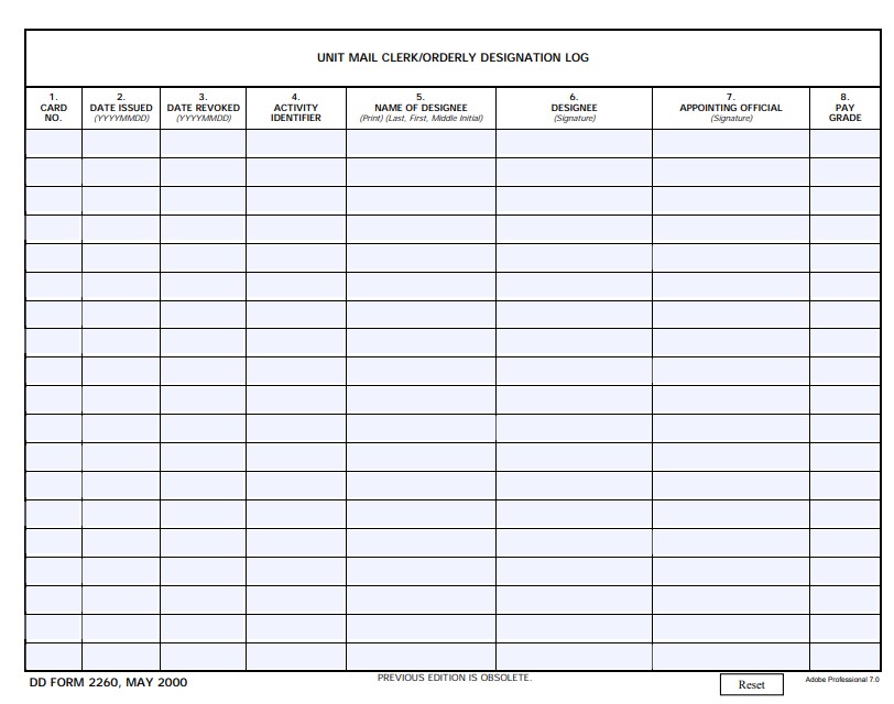 dd Form 2260 fillable