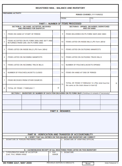 dd Form 2261 fillable