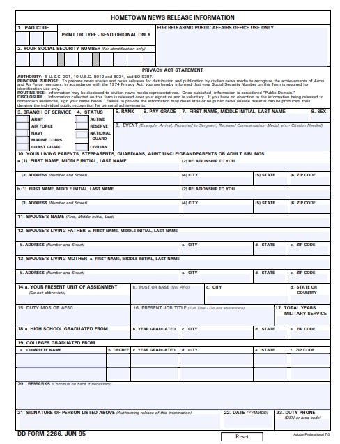 dd Form 2266 fillable