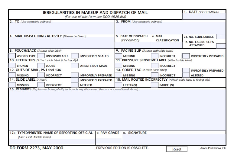 dd Form 2273 fillable