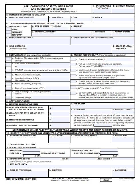 dd Form 2278 fillable