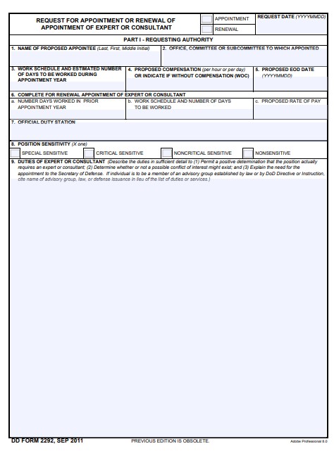 dd Form 2292 fillable