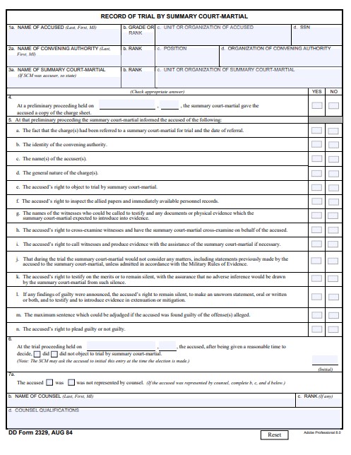 dd Form 2329 fillable