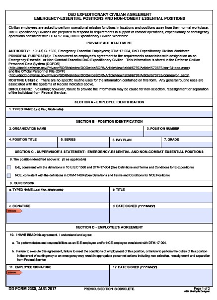 dd Form 2365-1 fillable