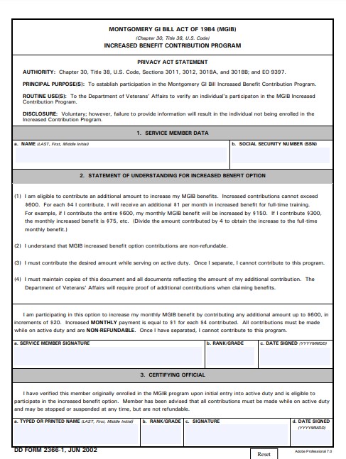 dd Form 2366-1 fillable