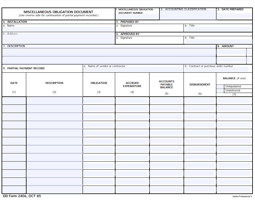 dd Form 2406 fillable