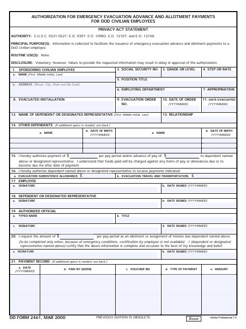 dd Form 2461 fillable