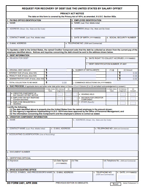 dd Form 2481 fillable