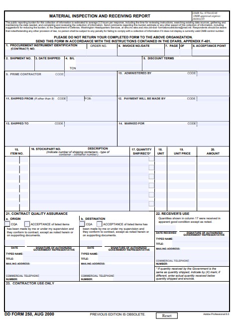 dd Form 250 fillable