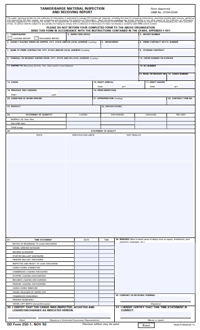 dd Form 250-1 fillable