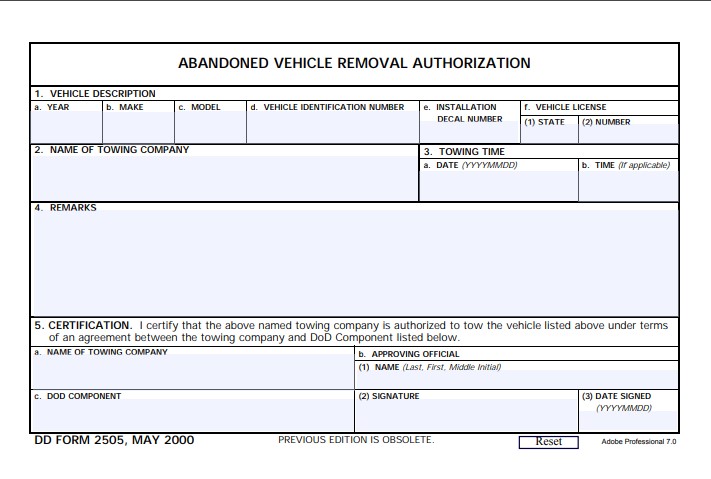 dd Form 2505 fillable