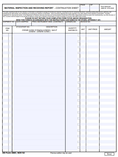 dd Form 250C fillable