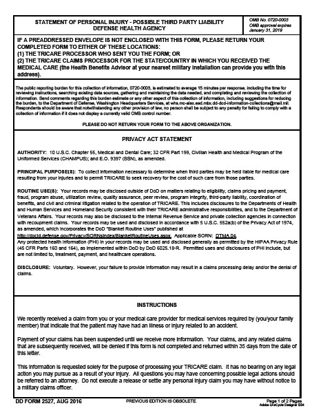 dd Form 2527 fillable