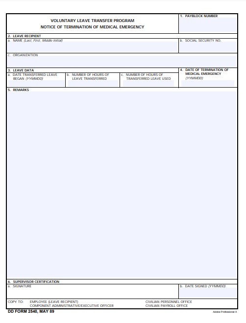 dd Form 2540 fillable