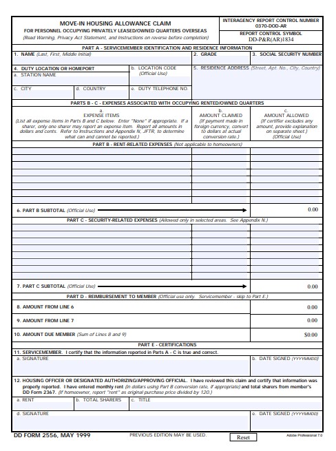 dd Form 2556 fillable