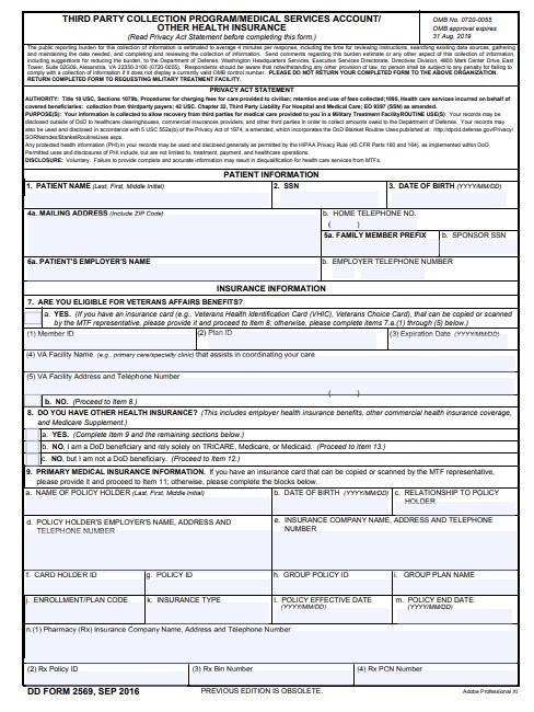 dd Form 2569 fillable