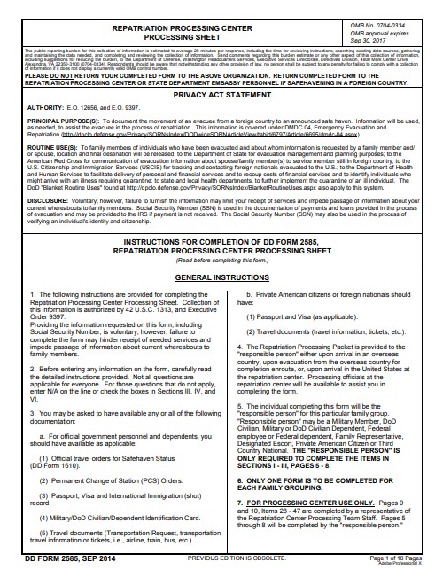 dd Form 2585 fillable