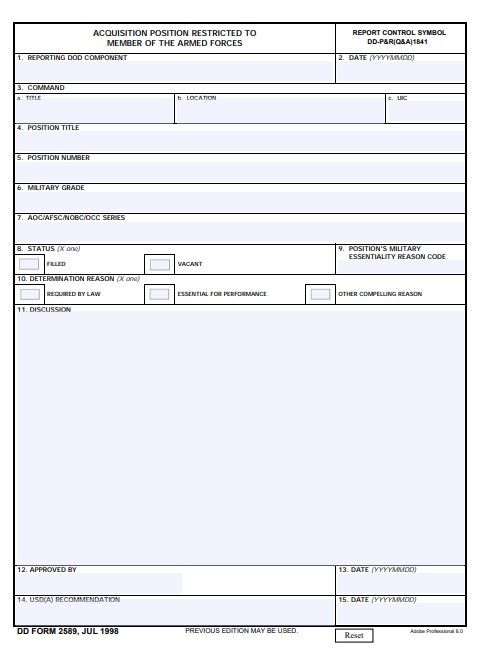 dd Form 2589 fillable