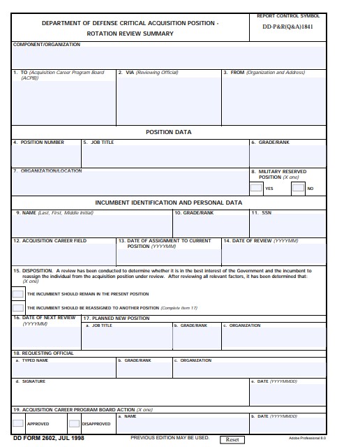 dd Form 2602 fillable