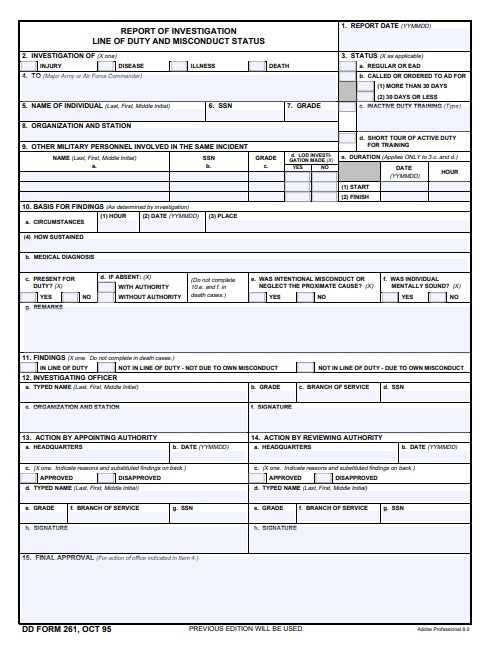 dd Form 261 fillable