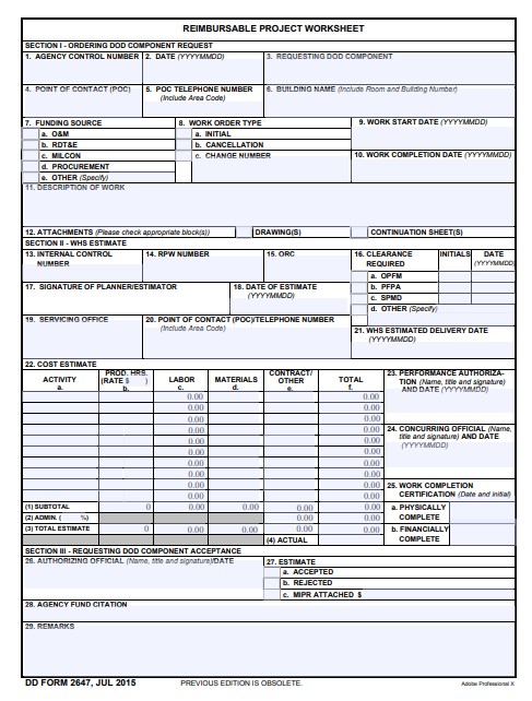 dd Form 2647 fillable