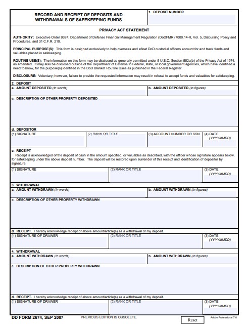 dd Form 2674 fillable