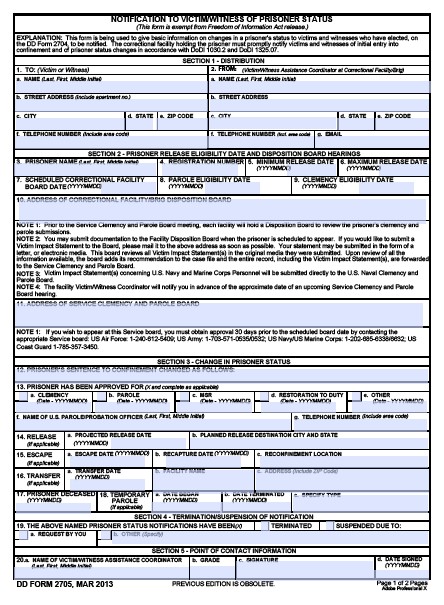 dd Form 2705 fillable