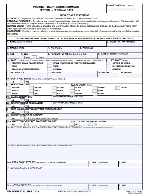 dd Form 2710 fillable