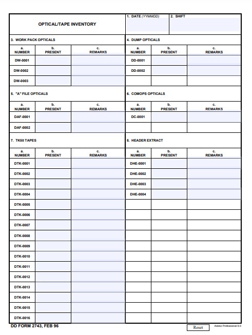 dd Form 2743 fillable