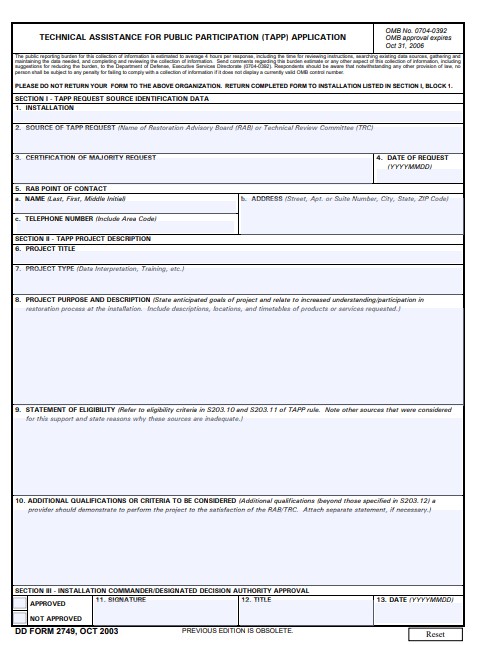 dd Form 2749 fillable