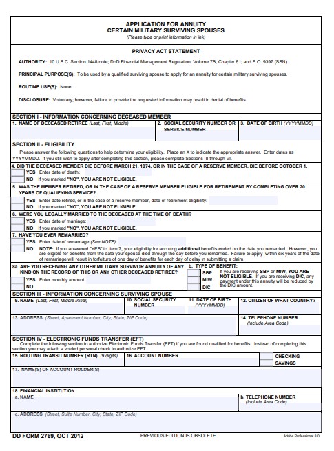 dd Form 2769 fillable