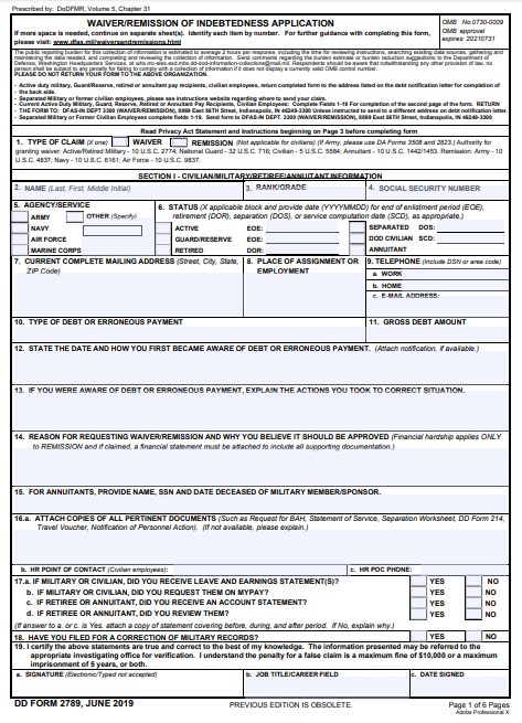 dd Form 2789 fillable