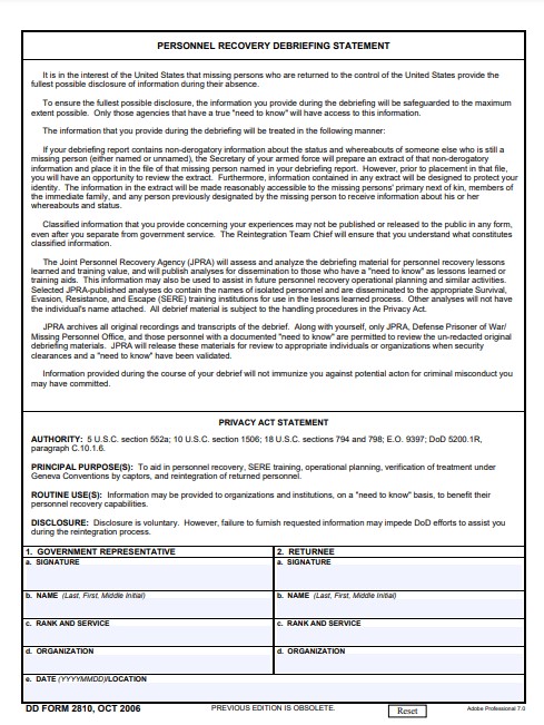 dd Form 2810 fillable