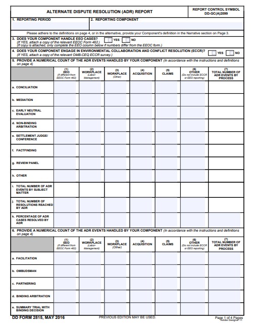 dd Form 2815 fillable