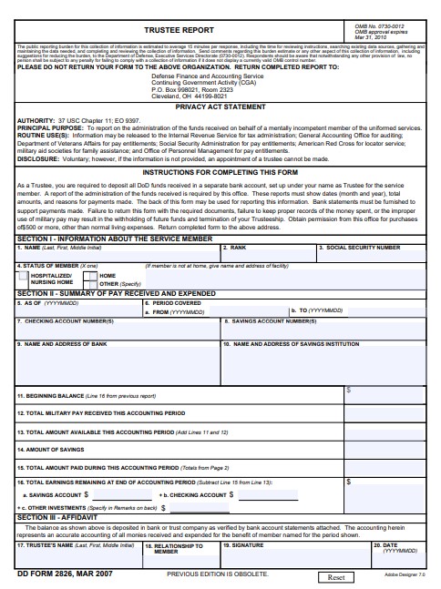 dd Form 2826 fillable