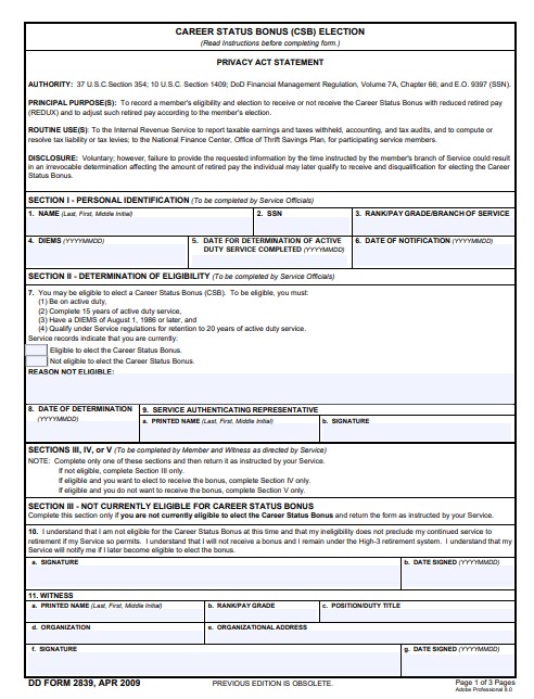 dd Form 2839 fillable