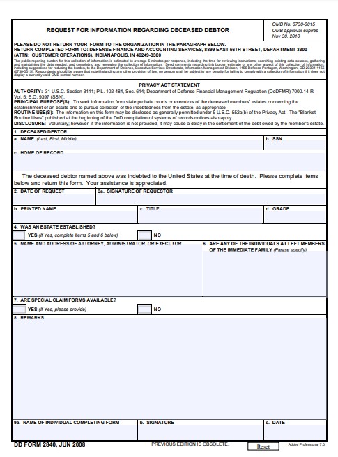 dd Form 2840 fillable