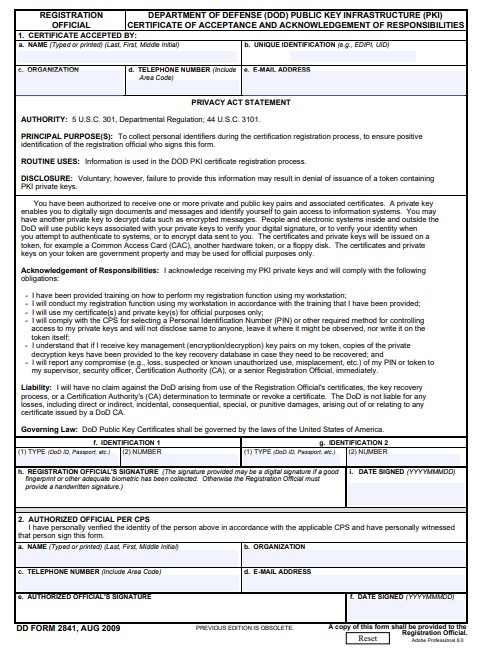 dd Form 2841 fillable