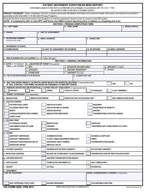 dd Form 2852 fillable