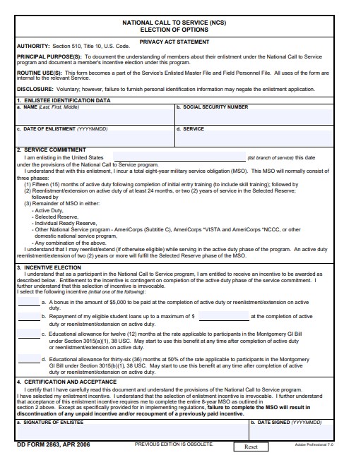 dd Form 2863 fillable