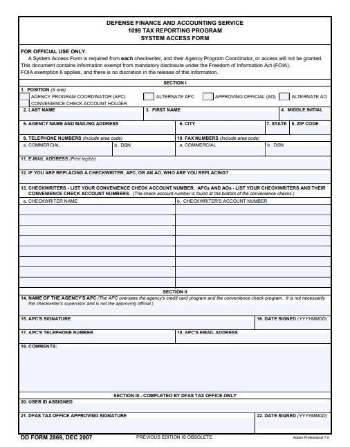 dd Form 2869 fillable