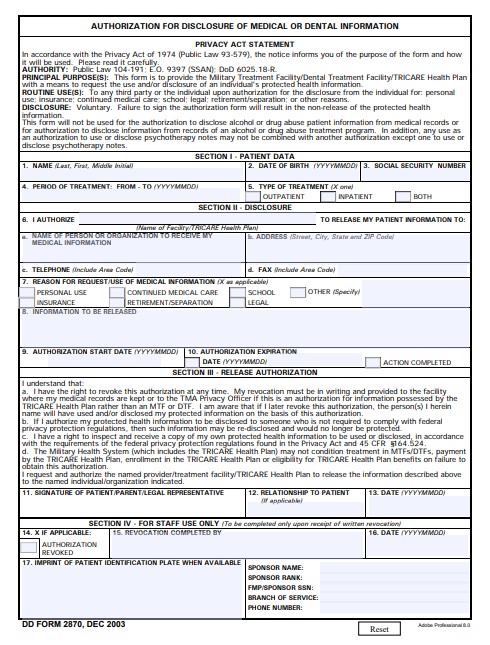 dd Form 2870 fillable