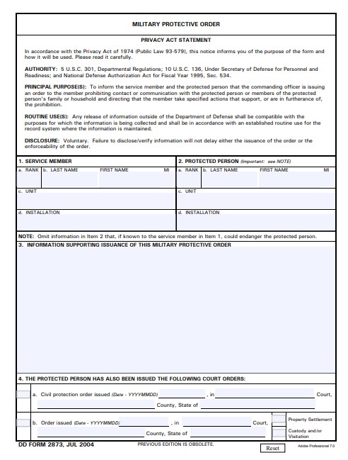 dd Form 2873 fillable